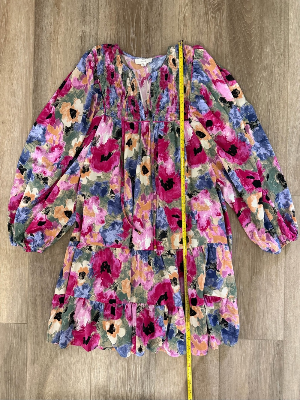entro Floral Tiered Long Sleeve Dress - Pink Multi